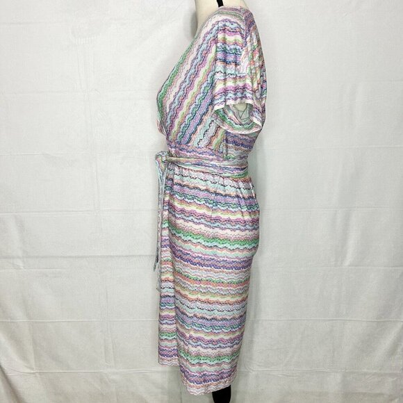 BCBG MaxAzria Multicolor Belted Tie-Back Dress V-Neck Surplice Stretch Sz S - Picture 4 of 8
